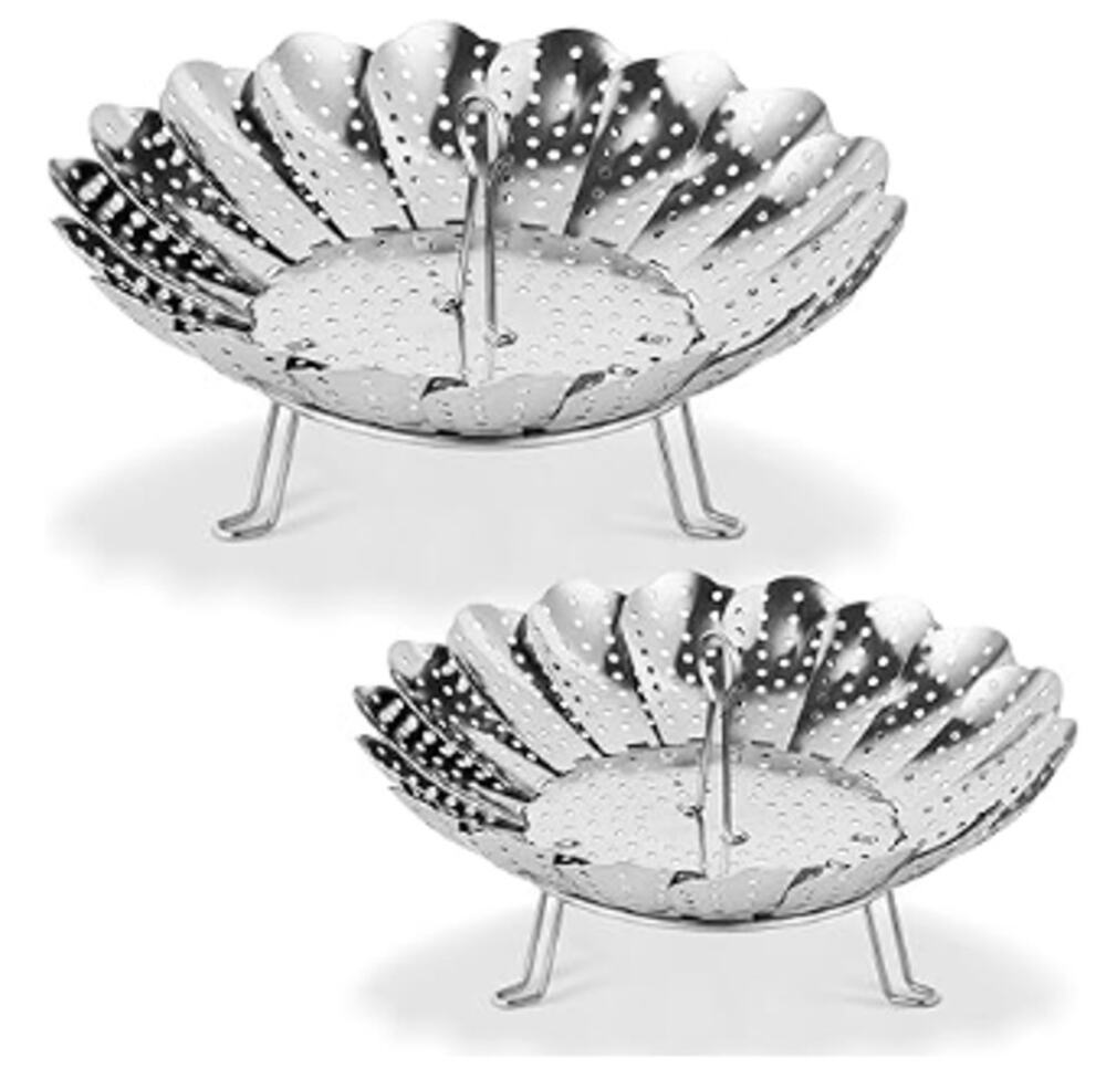 2-Pieces Multifunctional Folding Vegetable Steamer Basket Stainless Steel